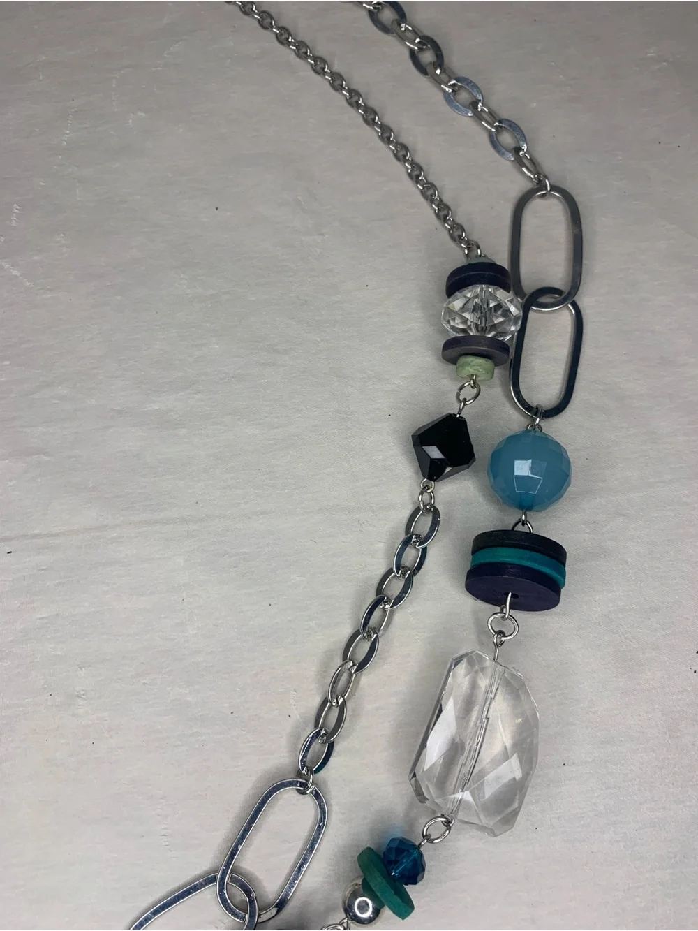 Double Strand Silver Beaded Chain Belt in Blue and Black